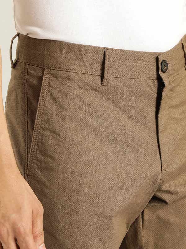 Indian Terrain Men's Slim Fit Self Design Brown Trousers